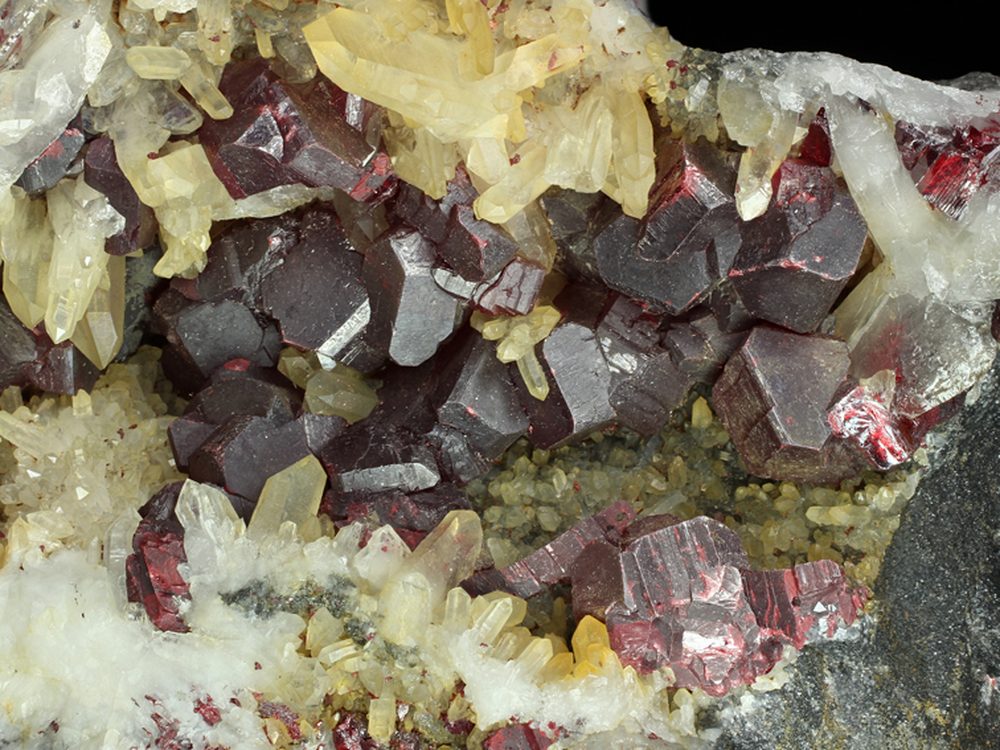 Natural cinnabar crystals on dolomite