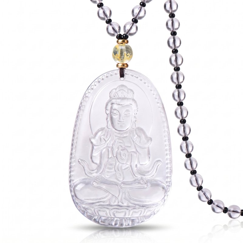 Clear quartz Monkey zodiac pendant with bead chain